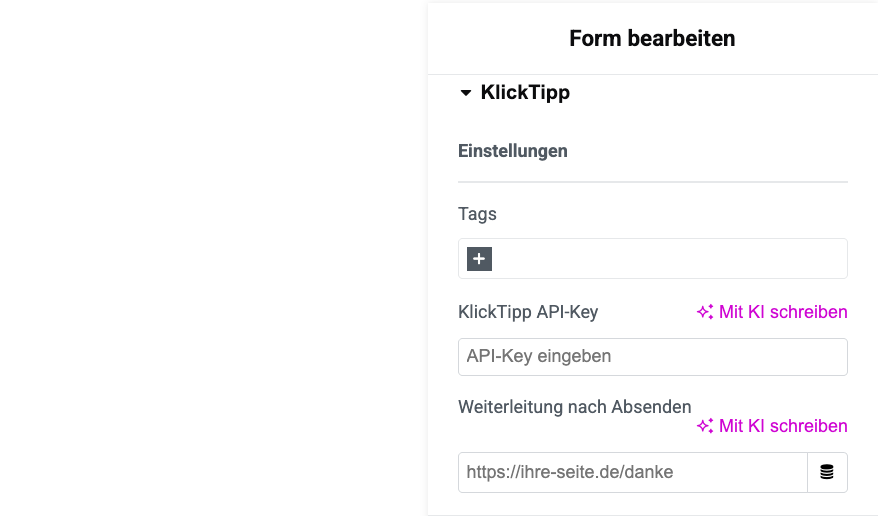 Screenshot: KlickTipp-Aktion in den Elementor Pro Formular-Einstellungen